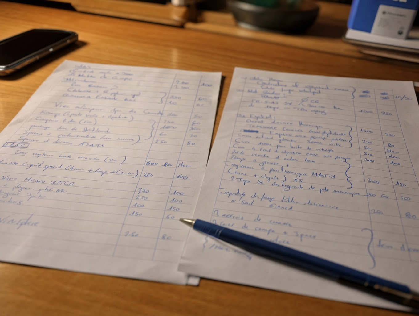 Des feuillets manuscrits de prisée, avant frappe.